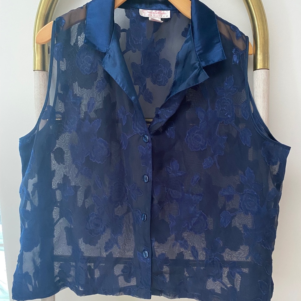 Oscar De La Renta Pink Label Lace Floral Sleeveless Blouse Shirt Top Size 1X